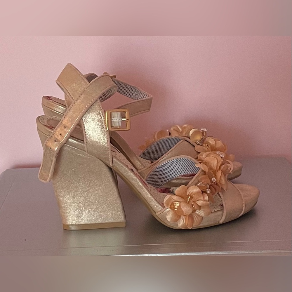 Ruby Shoo Rosegold Floral Embellished Heels